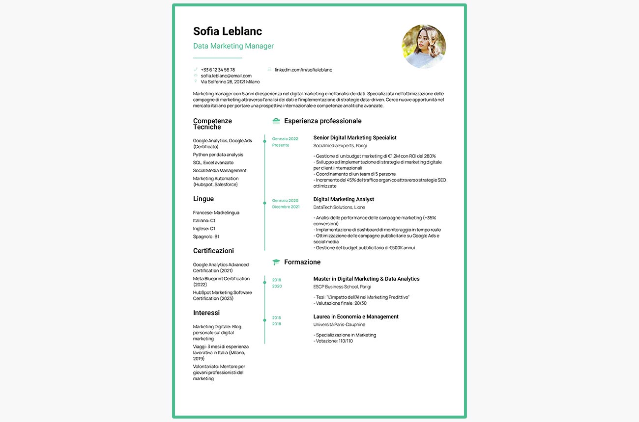 Créez un CV pour l'Italie avec MakeMyCV